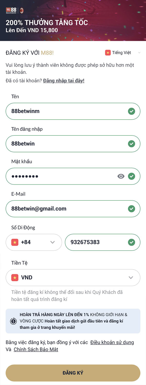 Đăng ký M88 - Nhận ngay 200% tiền thưởng chào mừng Đăng ký M88 - Nhận ngay 200% tiền thưởng chào mừng