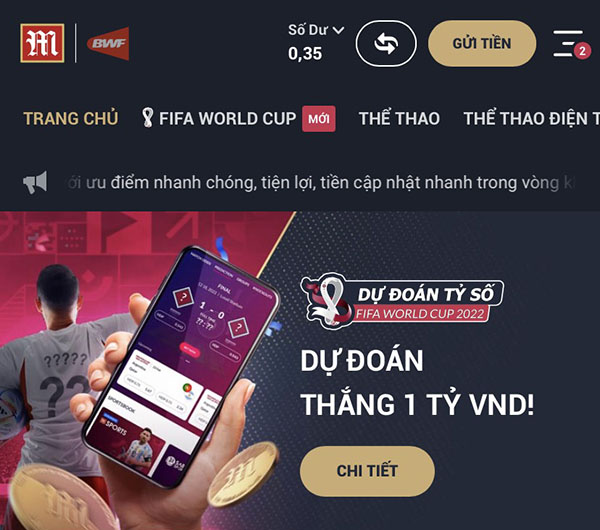 Hướng dẫn cách gửi tiền vào tài khoản M88